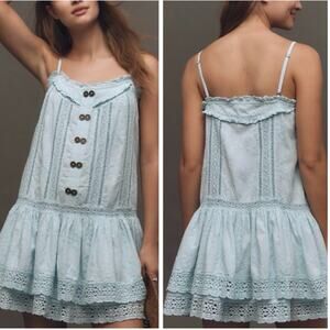 Anthropologie Pilcro Lace Swing Mini Dress Small | Square Neck Blue Feminine NEW
